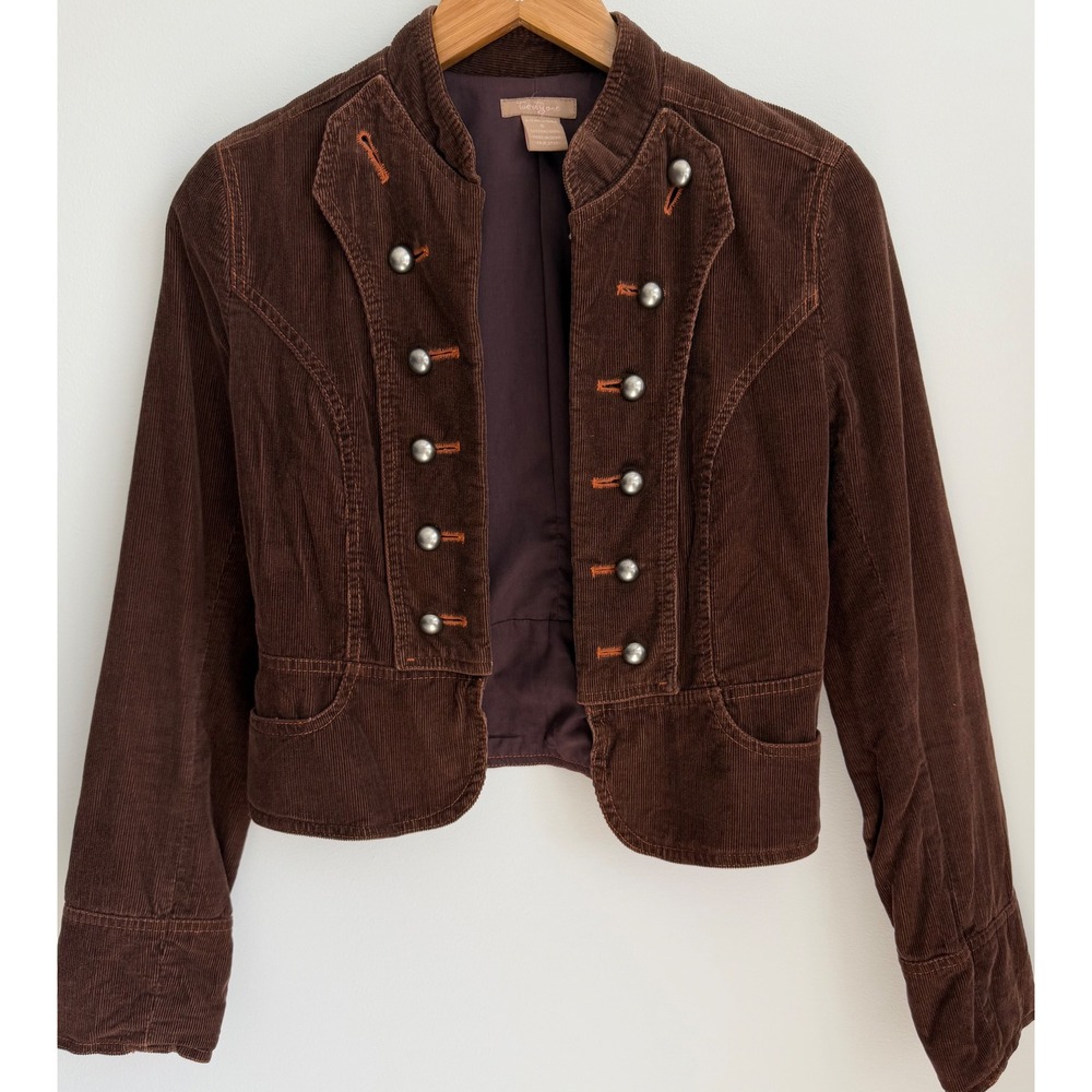 Twenty One Corduroy Military Jacket Brown Cotton Y2K Preppy Cropped Small